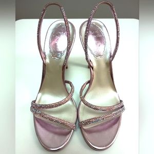 René Caovilla Metallic Strass Halter Stiletto Pink Light Rose Sandals